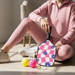 Pink Pickleball Paddles Set of 2, Carbon Fiber Surface Pickleball Paddles